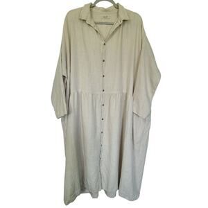 Ichi Antiquités Japan Wool Linen Blend OVERSIZED Shirt Dress - Beige - Medium